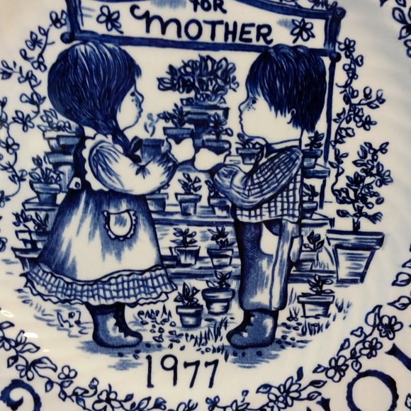 Vintage Royal Crownford Staffordshire Plate England Blue White Mother Happy Day - Picture 2 of 7